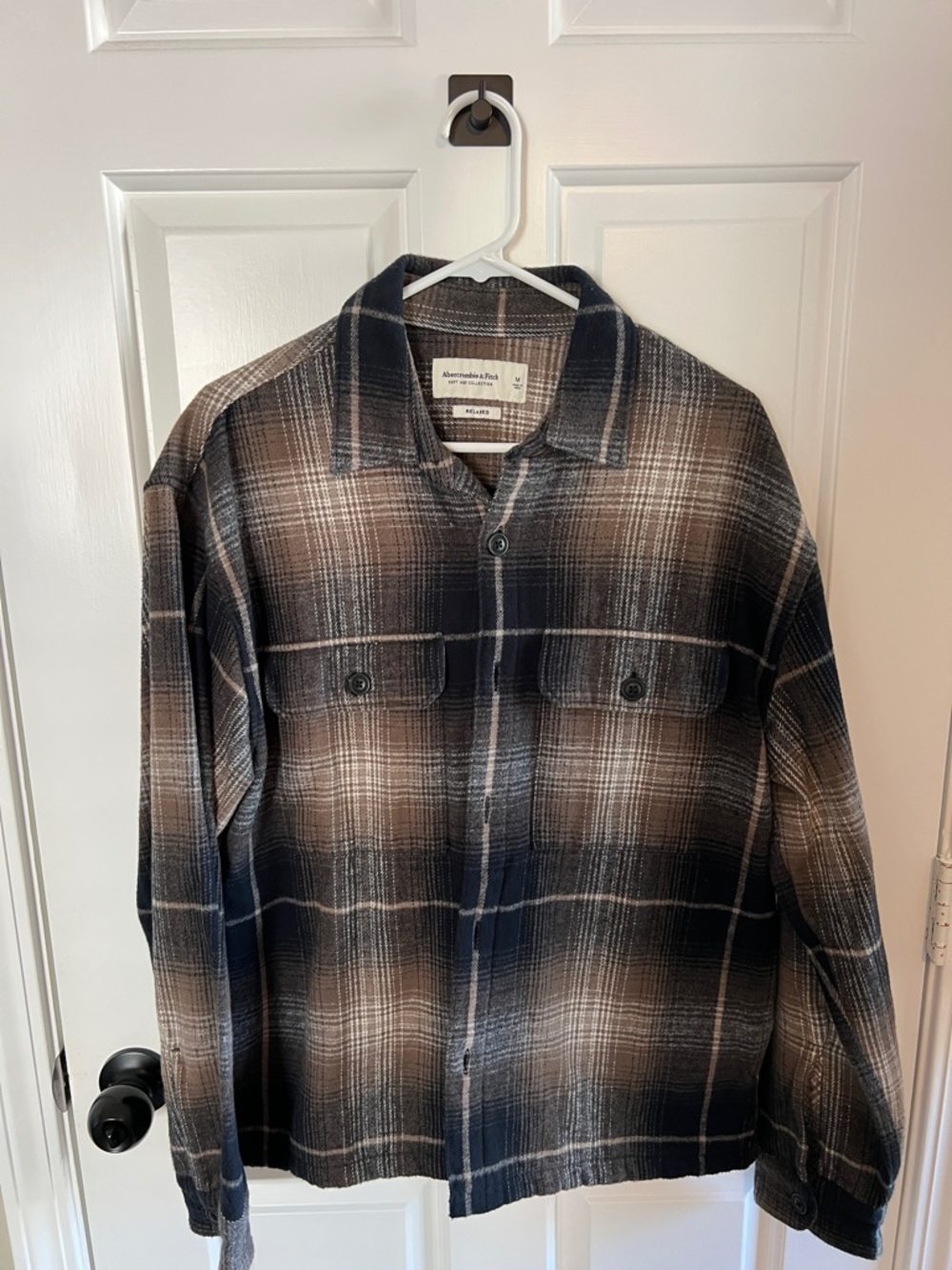 Abercrombie & Fitch Gradient Plaid Shacket in Navy and Brown